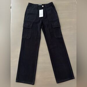 NWT Zara Brushed Black Cotton Cargo Pants